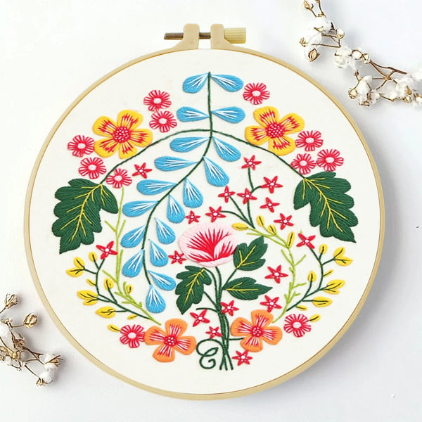 Folk Floral Hand Embroidery Kit