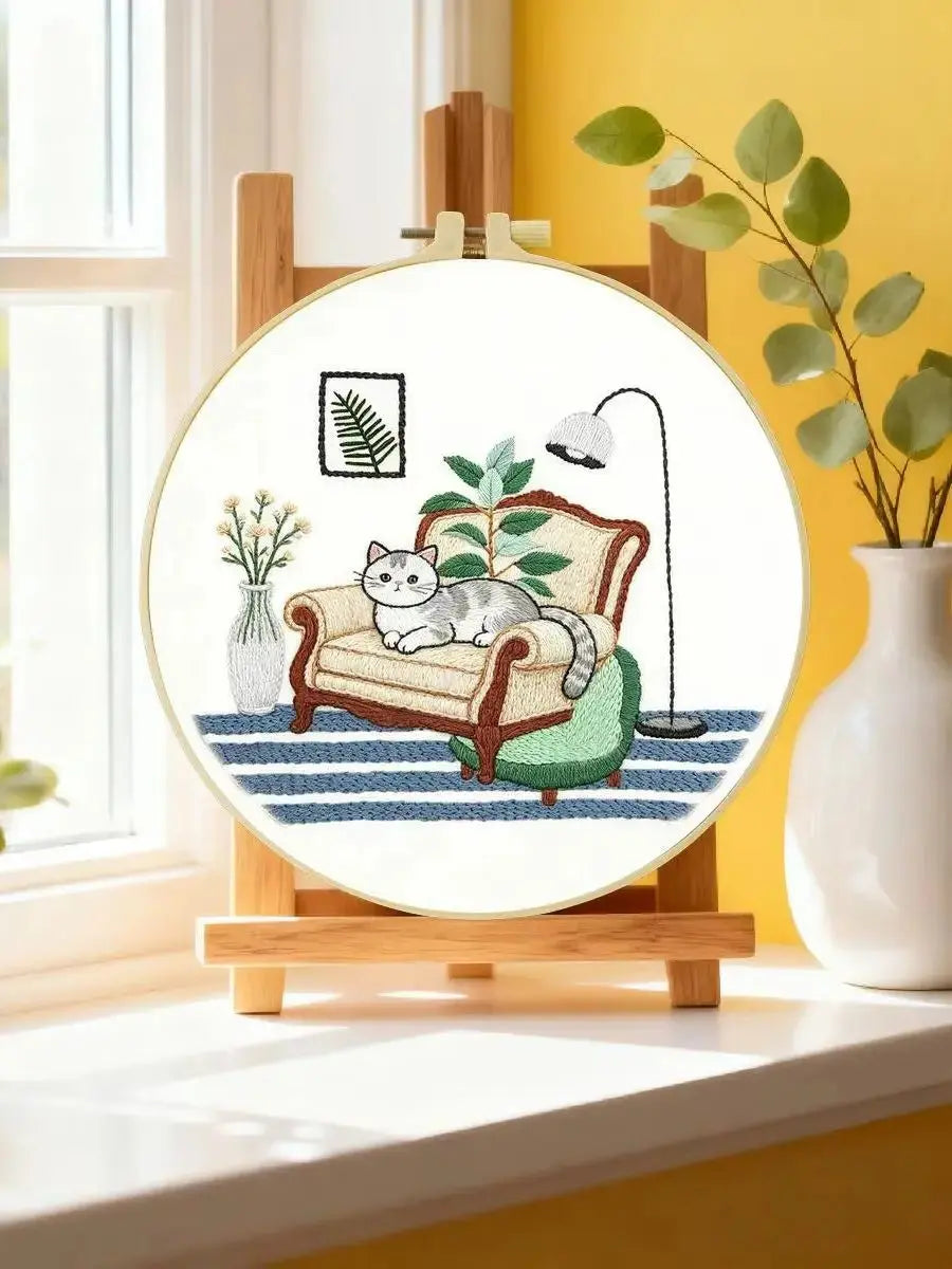 Cozy Cat Armchair Embroidery Kit Kits For Stitchers