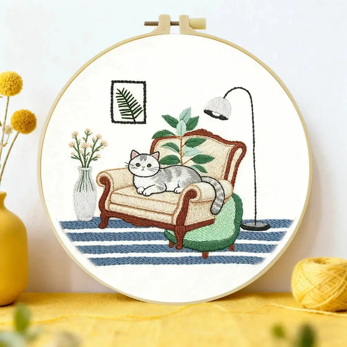 Cozy Cat Armchair Embroidery Kit Kits For Stitchers