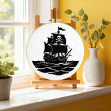 Black Pirate Ship Embroidery Kit โ Skull & Crossbones Nautical Design Kits For Stitchers