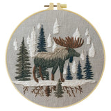 Woodland Moose Embroidery Kit – Rustic Forest DIY Hand Embroidery Hoop Art Set