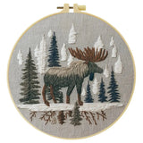 Woodland Moose Embroidery Kit – Rustic Forest DIY Hand Embroidery Hoop Art Set Kits For Stitchers