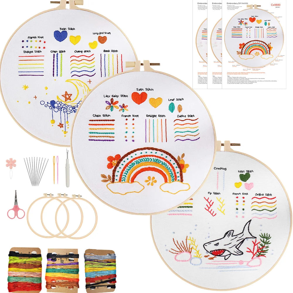 3-Piece Beginner Embroidery Learning Kit Kits For Stitchers