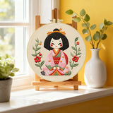 Cute Japanese Doll Embroidery Starter Kit DIY – Beginner Kawaii Hand Embroidery Kit with Floral Design