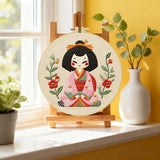 Cute Japanese Doll Embroidery Starter Kit DIY – Beginner Kawaii Hand Embroidery Kit with Floral Design Kits For Stitchers