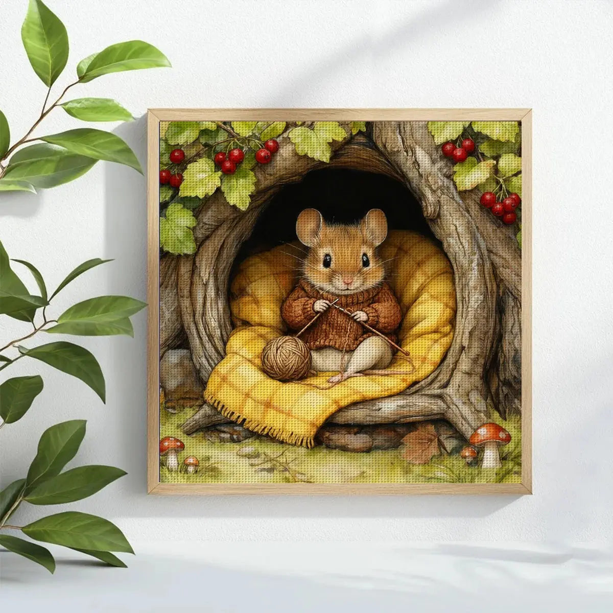 Knitting Mouse in a Cozy Tree Hollow Cross Stitch Kit 🐭🧶🍂 Kits For Stitchers