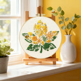Yellow Floral Embroidery Kit with Bee – Modern Flower DIY Hand Embroidery Hoop Art, Botanical Wall Decor Craft