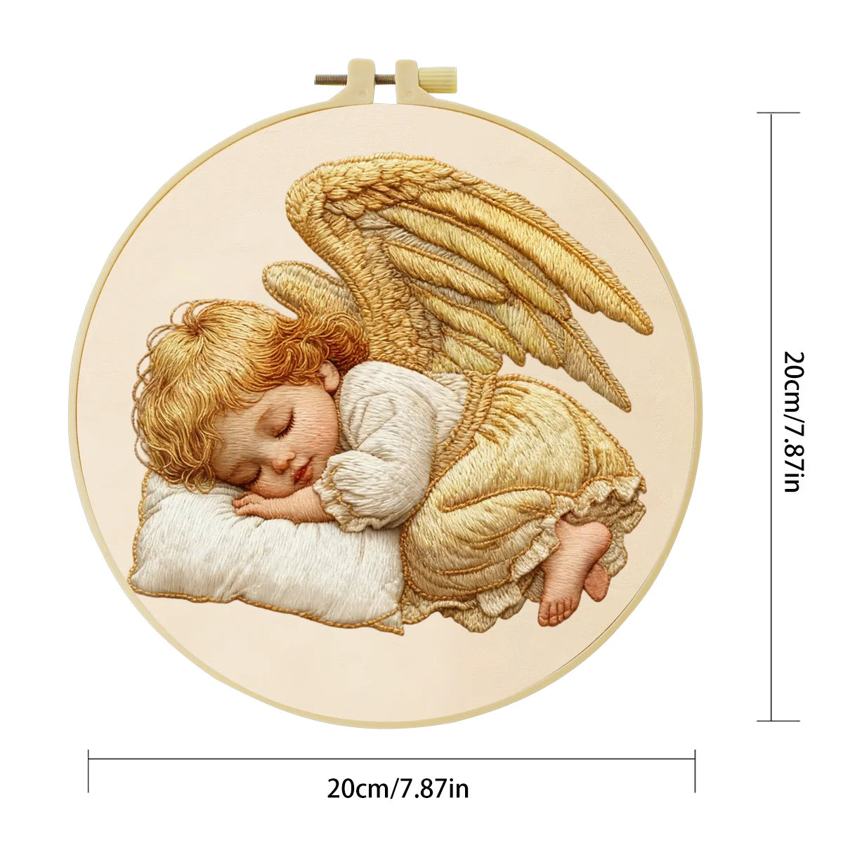 Handmade Sleeping Angel Embroidery Hoop Wall Art – Baby Cherub Nursery Fiber Decor