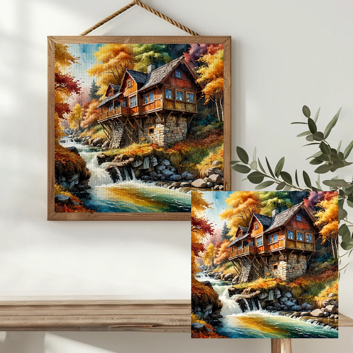 Autumn Riverside Cabin Cross Stitch Kit 🍂🏡🌊✨