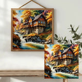 Autumn Riverside Cabin Cross Stitch Kit 🍂🏡🌊✨ Kits For Stitchers