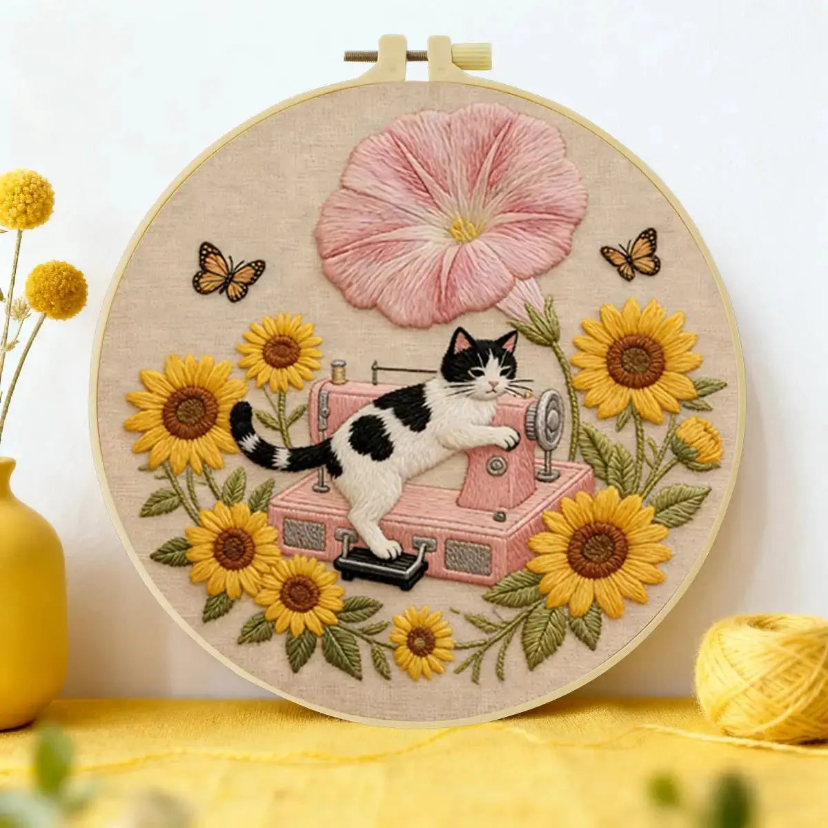 Sunflower Sewing Cat Embroidery Kit Kits For Stitchers
