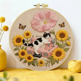 Sunflower Sewing Cat Embroidery Kit Kits For Stitchers