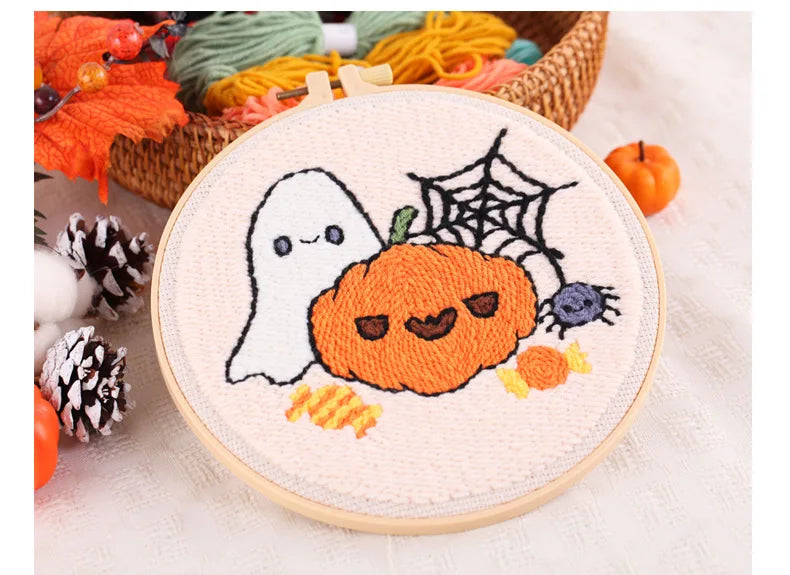 Cute Halloween Pumpkins & Ghosts Embroidery Kit – Set of 3