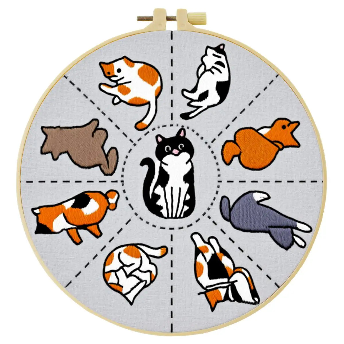 Cute Cat Poses Embroidery Kit – Kawaii DIY Hand Embroidery Hoop Art Set