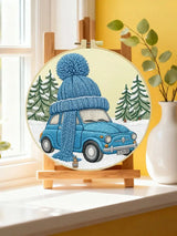 Winter Car Embroidery Starter Kit – DIY Cute Snowy Scene Sewing Art Set for Beginners
