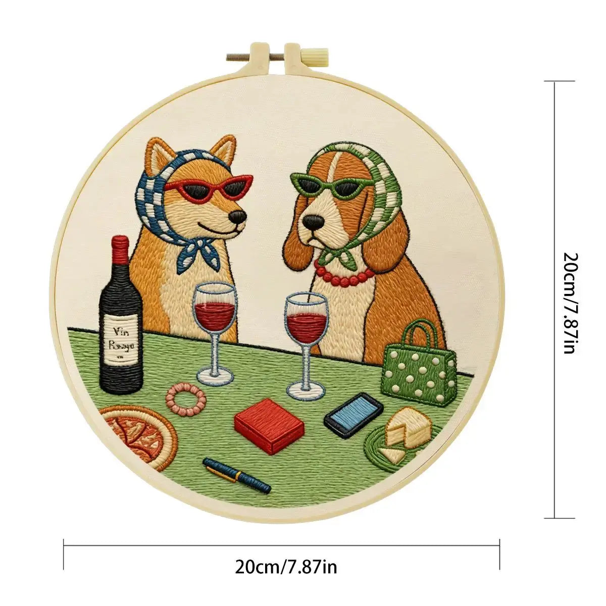 Wine & Whiskers Embroidery Kit – Stylish Dog Friends DIY Hand Embroidery Set 🍷🐶✨ Kits For Stitchers