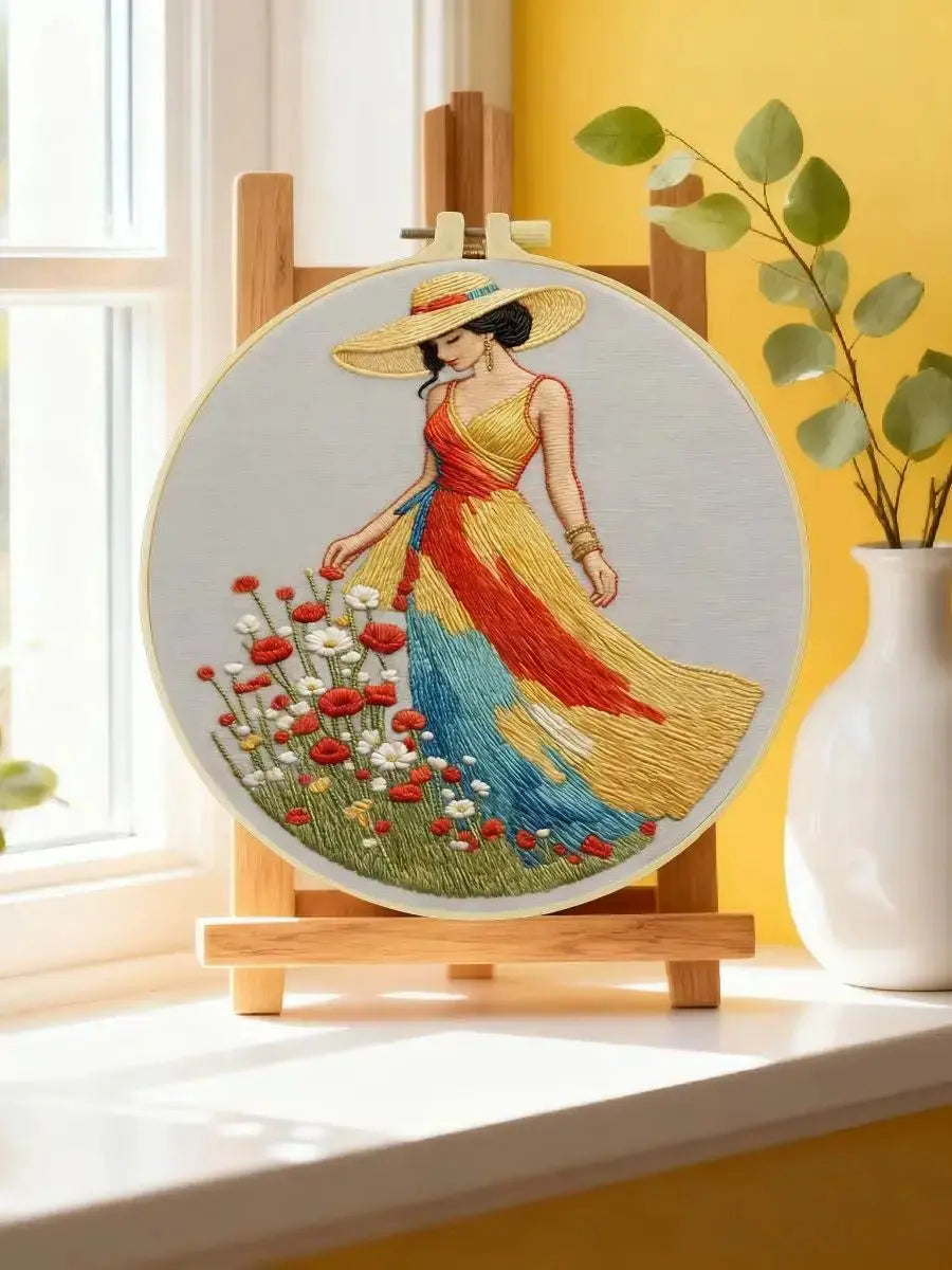 Summer Meadow Lady Embroidery Kit Kits For Stitchers