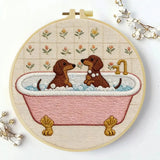 Dachshund Bath Time Embroidery Kit – Cute Sausage Dog DIY Hand Embroidery Hoop Art Set 🛁🐾 Kits For Stitchers
