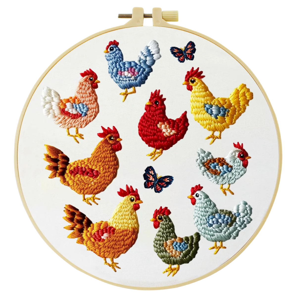 Colorful Chicken Embroidery Starter Kit – DIY Farm Animal Sewing Art Set for Beginners