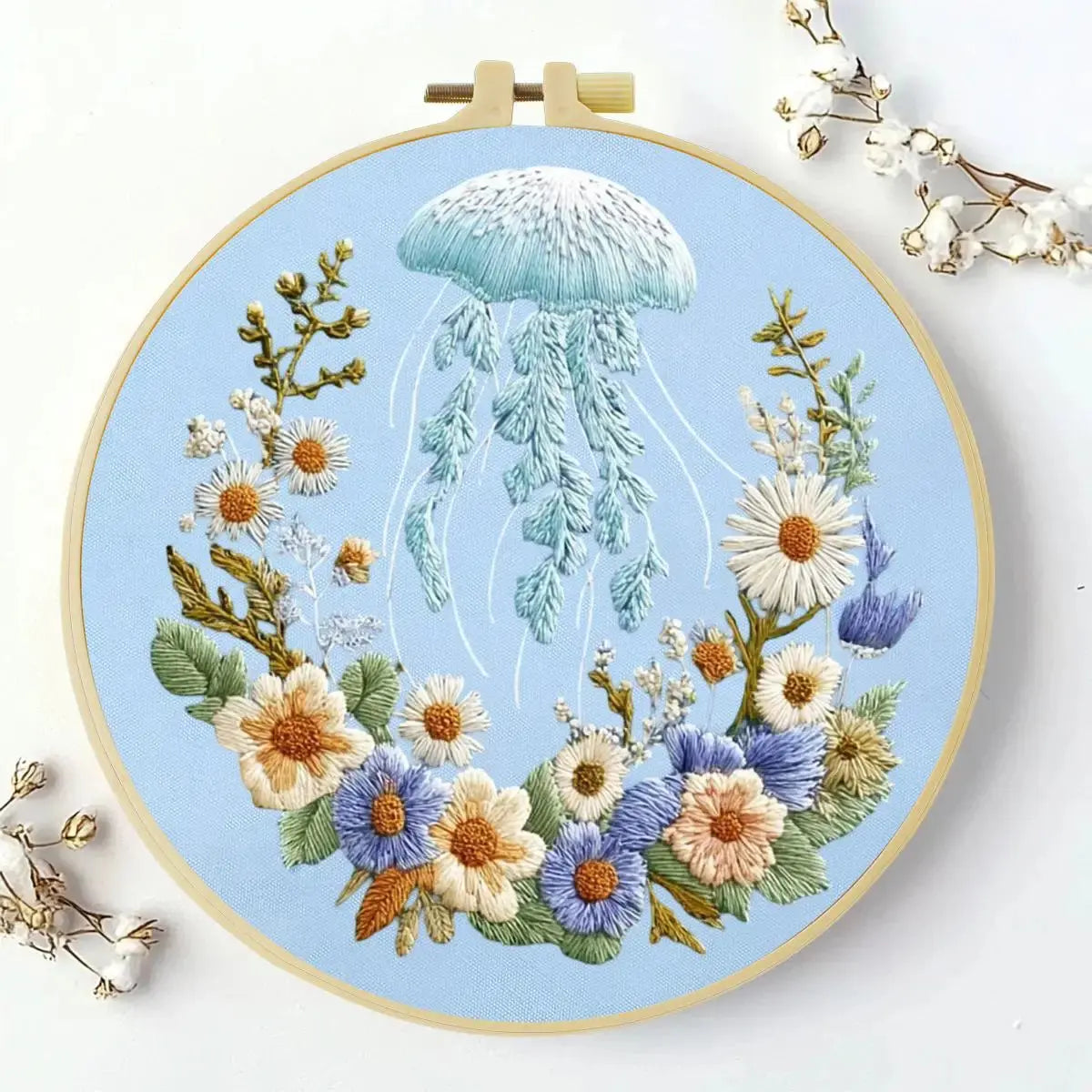 Moonlit Jellyfish Floral Embroidery Kit ๐๐ชผ๐ผ Kits For Stitchers
