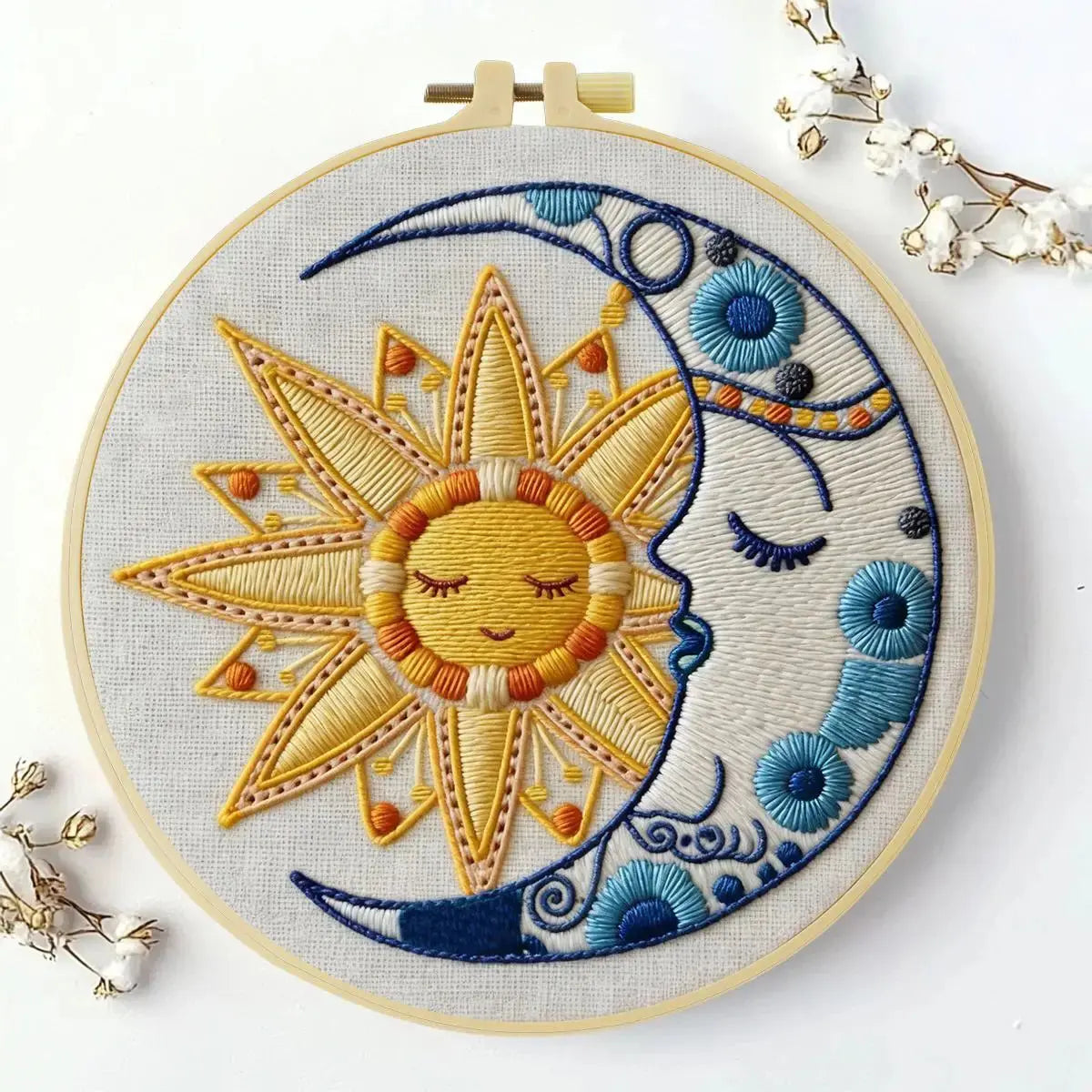 Sun & Moon Embroidery Kit – Celestial Harmony DIY Hand Embroidery Hoop Art Set Kits For Stitchers
