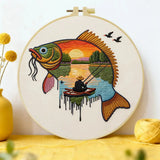 Sunset Fisherman Fish Embroidery Kit Kits For Stitchers