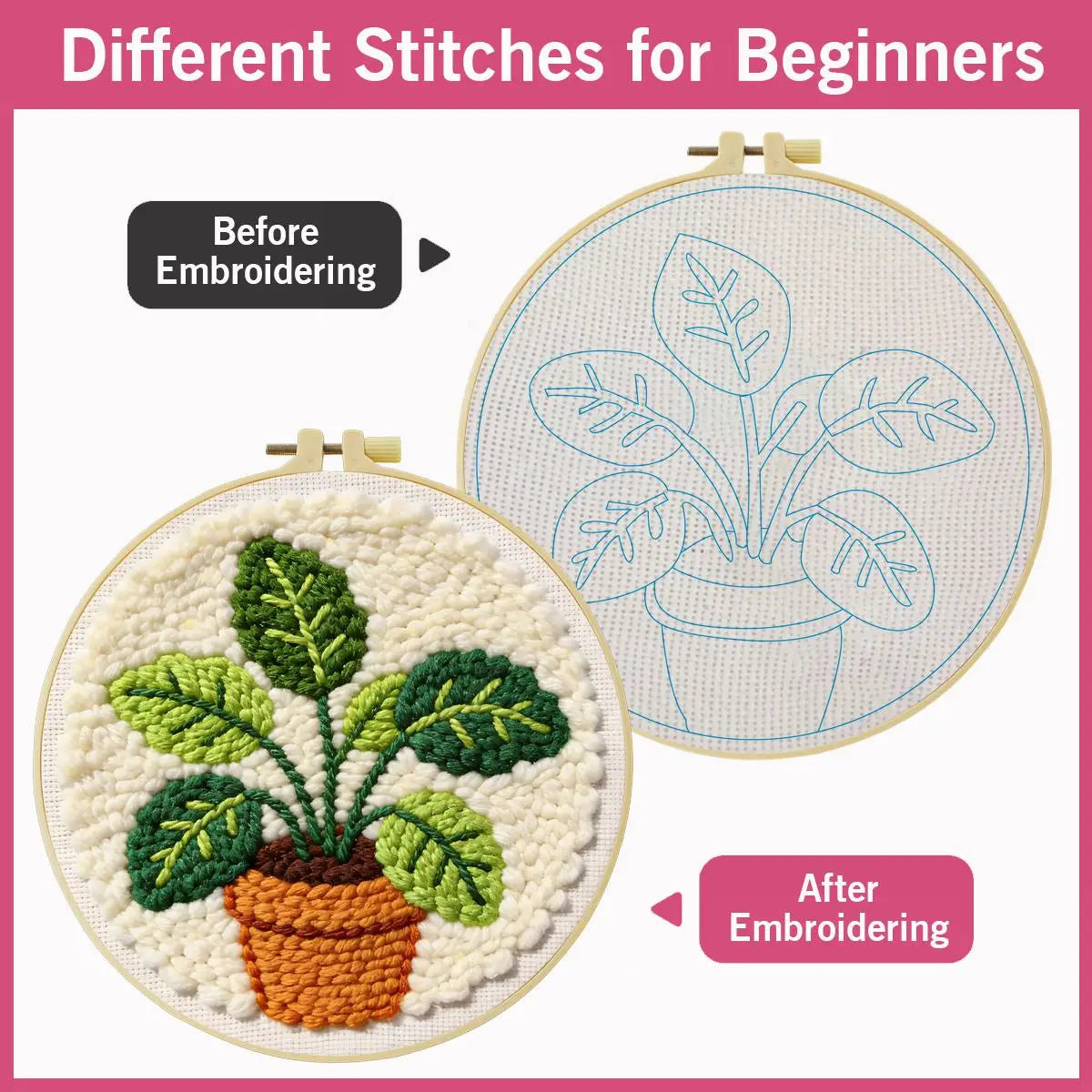 Potted Plant Punch Needle Wall Art – Handmade Embroidery Hoop Decor for Nursery & Cozy Rooms