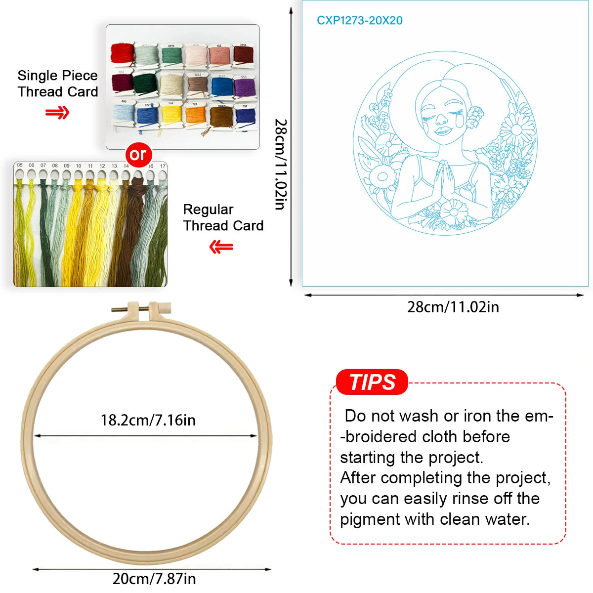 Black Woman Floral Embroidery Kit for Adults – Afro Beauty Hand Embroidery Hoop Art DIY Needlepoint Craft Gift for Her