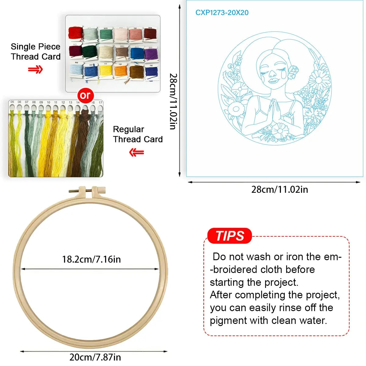 Black Woman Floral Embroidery Kit for Adults – Afro Beauty Hand Embroidery Hoop Art DIY Needlepoint Craft Gift for Her Kits For Stitchers