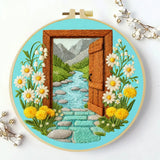 Open Door Landscape Embroidery Kit – DIY Nature Scene Hoop Art for Beginners & Craft Lovers