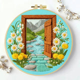 Open Door Landscape Embroidery Kit – DIY Nature Scene Hoop Art for Beginners & Craft Lovers Kits For Stitchers