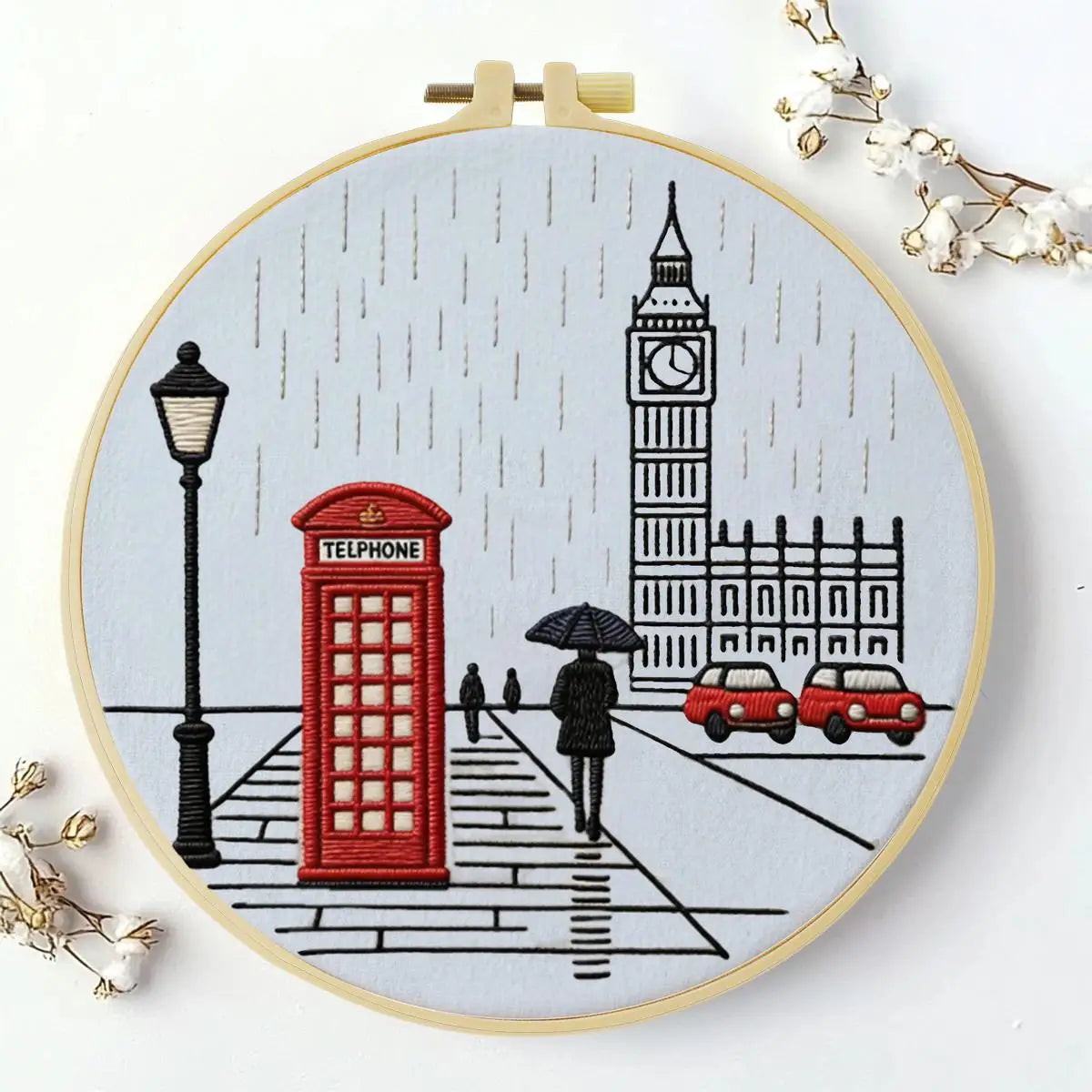 London Embroidery Kit for Beginners – DIY Big Ben Hand Embroidery Hoop Set