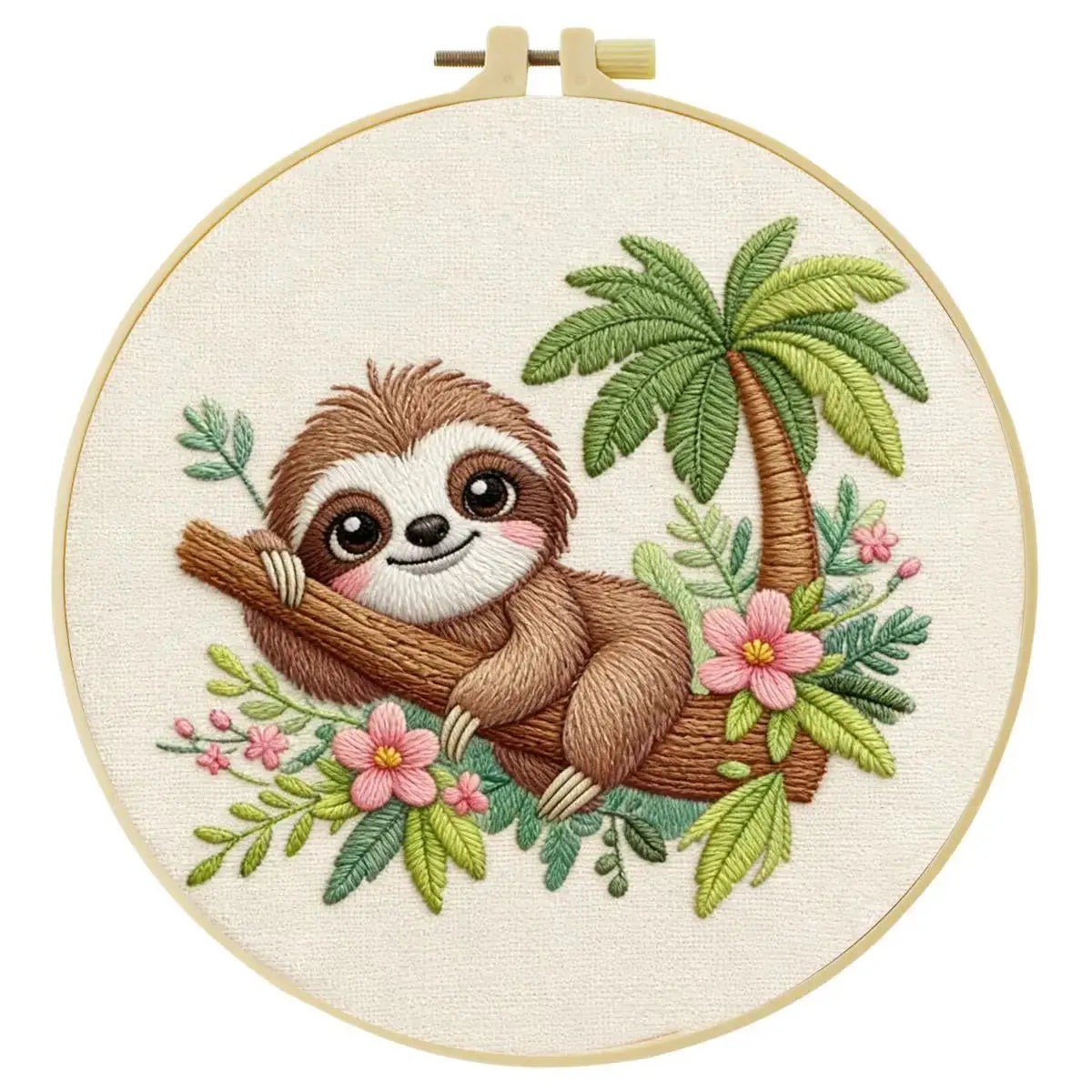 Cute Tropical Sloth Embroidery Kit 🦥🌿🌸 Kits For Stitchers