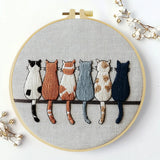 Minimalist Cat Lineup Embroidery Kit – Cute Sitting Cats Needlepoint Pattern with Modern Neutral Aesthetic for Cat Lovers