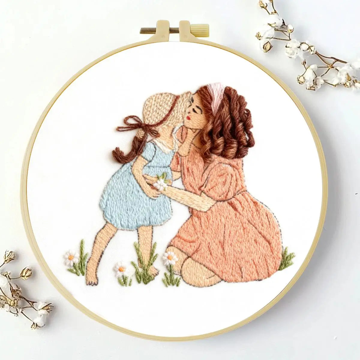 Mother & Daughter Embroidery Kit for Beginners – DIY Family Love Hand Embroidery Hoop Set