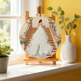 Handmade Bridal Staircase Embroidery Hoop Wall Art – Elegant Wedding Dress Floral Decor Kits For Stitchers