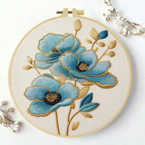 Blue Floral Embroidery Kit – DIY Elegant Flower Hoop Art for Beginners & Craft Lovers