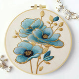 Blue Floral Embroidery Kit – DIY Elegant Flower Hoop Art for Beginners & Craft Lovers Kits For Stitchers
