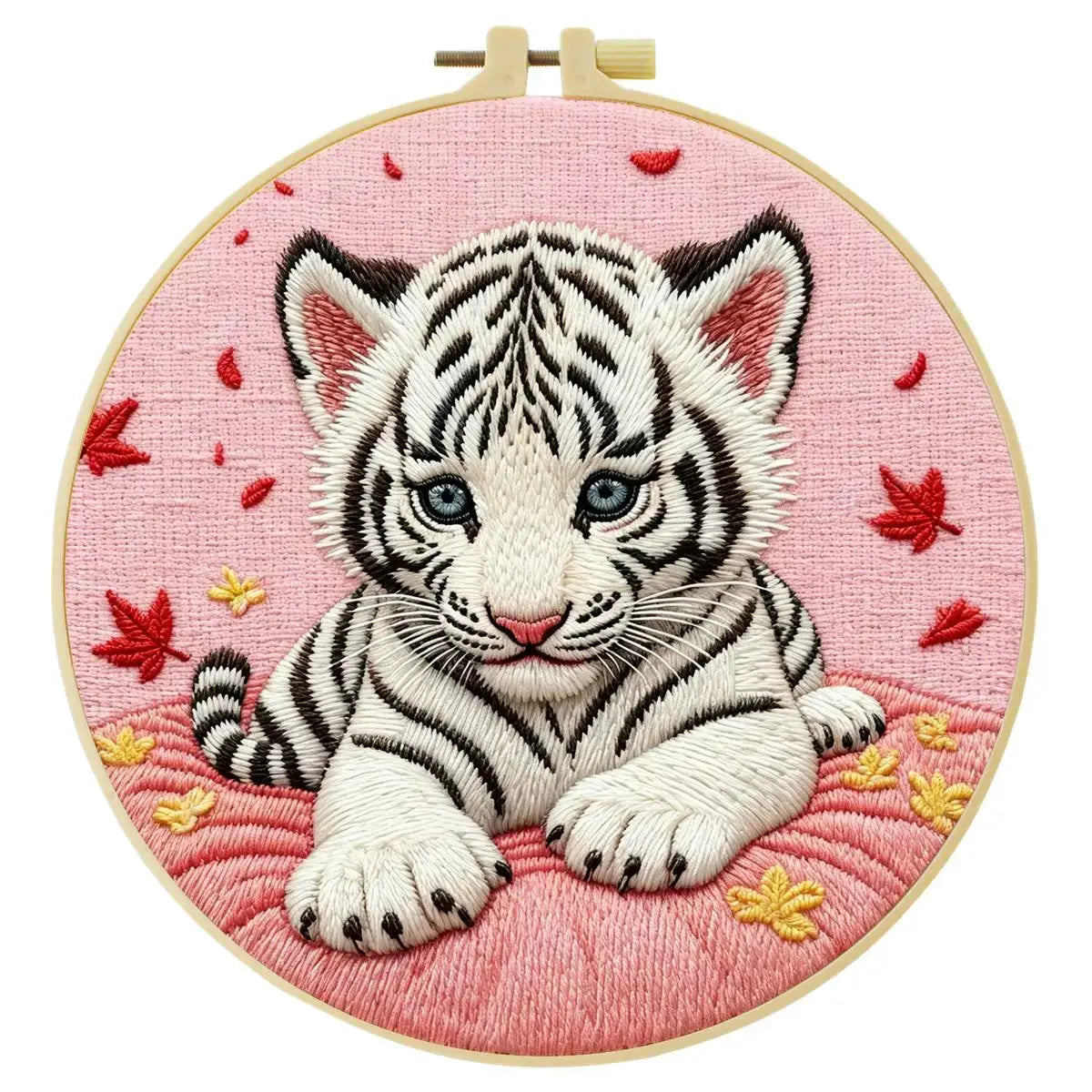 Snow White Tiger Cub Embroidery Kit 🐯🤍🌸 Kits For Stitchers