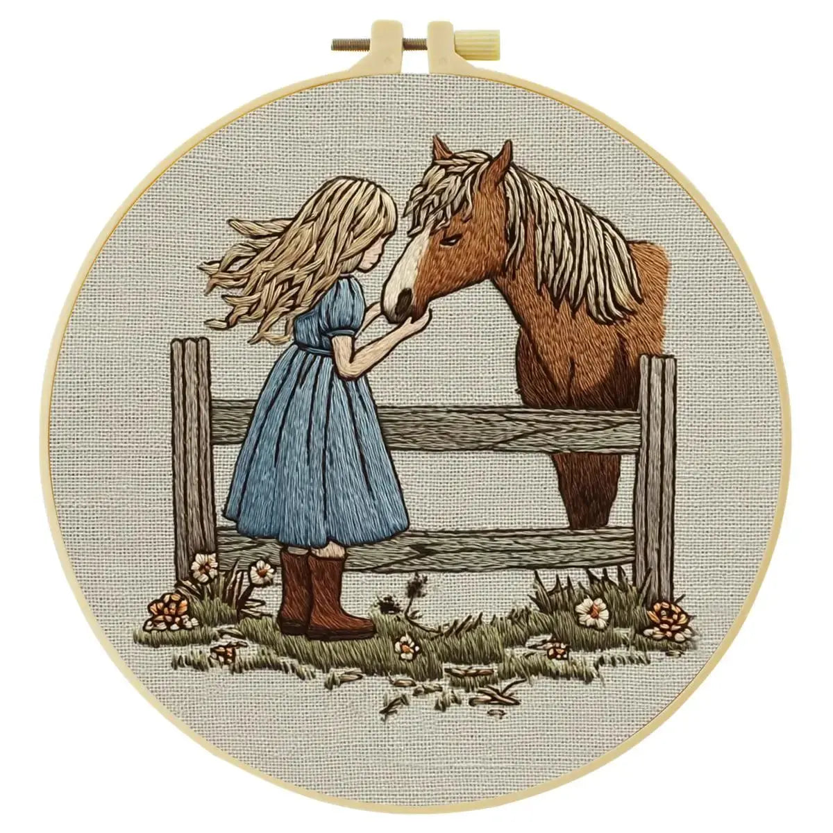 Girl & Horse Embroidery Kit – Heartwarming Equestrian DIY Hand Embroidery Hoop Art Set Kits For Stitchers