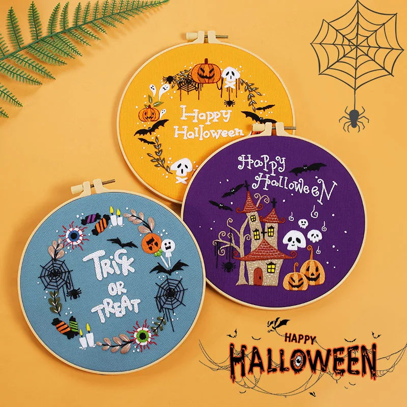 Spooky Halloween Embroidery Kit Collection – 6 Designs