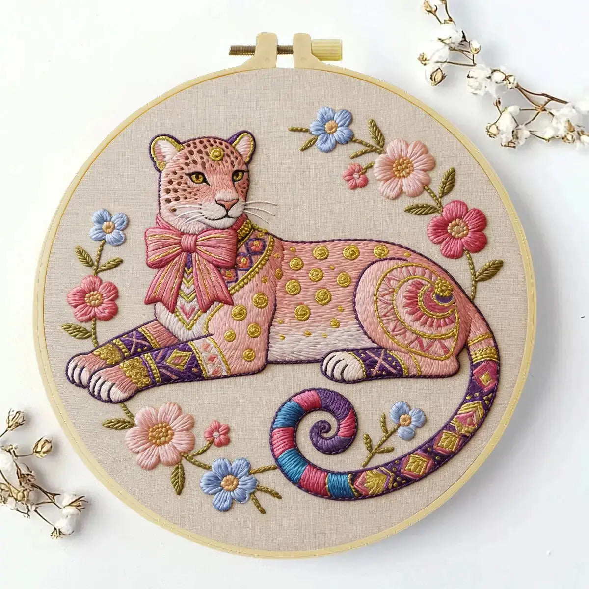 Blush Leopard Embroidery Kit Kits For Stitchers