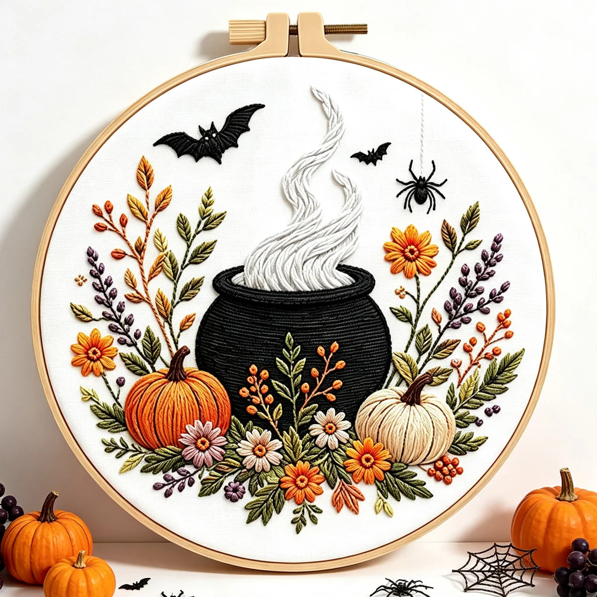 Spooky Halloween Floral Embroidery Kit – Set of 4