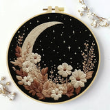 Moon & Floral Night Embroidery Starter Kit – DIY Celestial Sewing Art Set for Beginners Kits For Stitchers