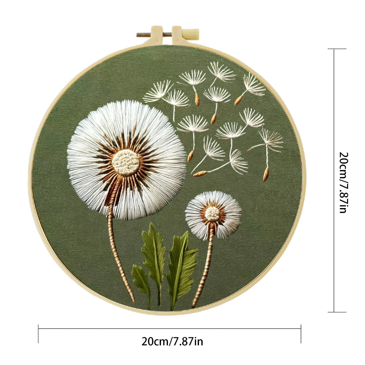Minimalist Dandelion Embroidery Kit – Botanical Puff Flower DIY Needlepoint Hoop Art Modern Nature Decor Craft Gift for Adults