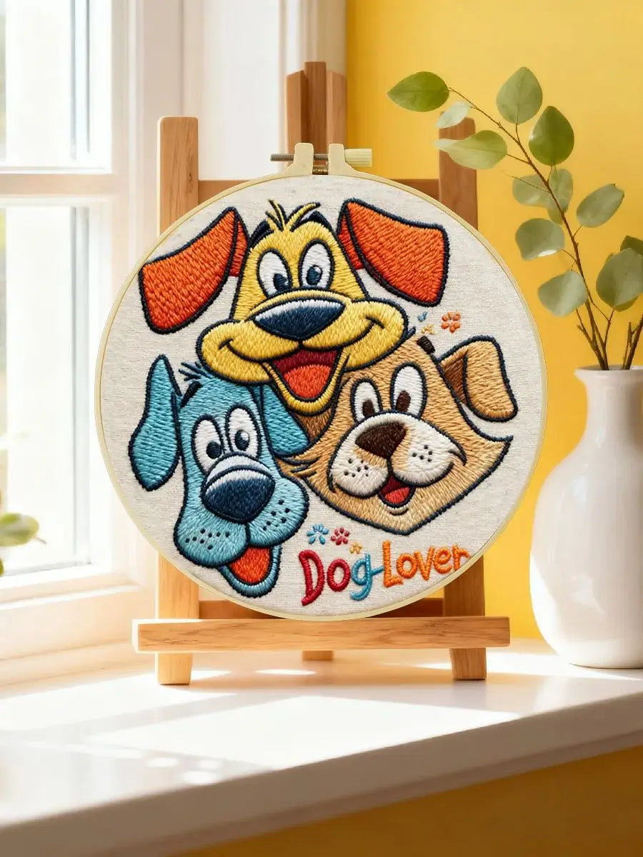 Dog Lover Embroidery Starter Kit – DIY Cartoon Puppy Sewing Art Set for Beginners
