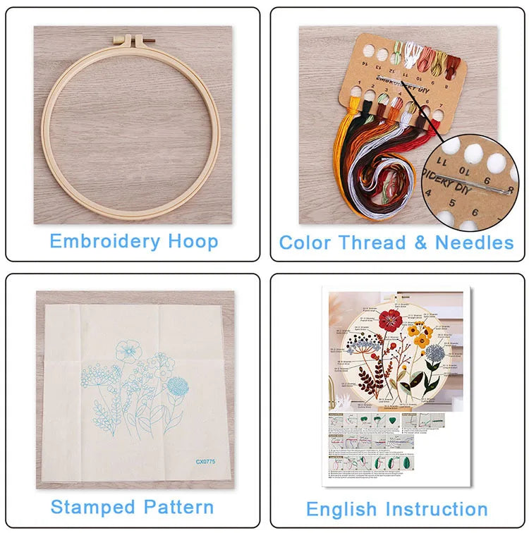 3-Piece Beginner Floral Embroidery Kit Set Kits For Stitchers