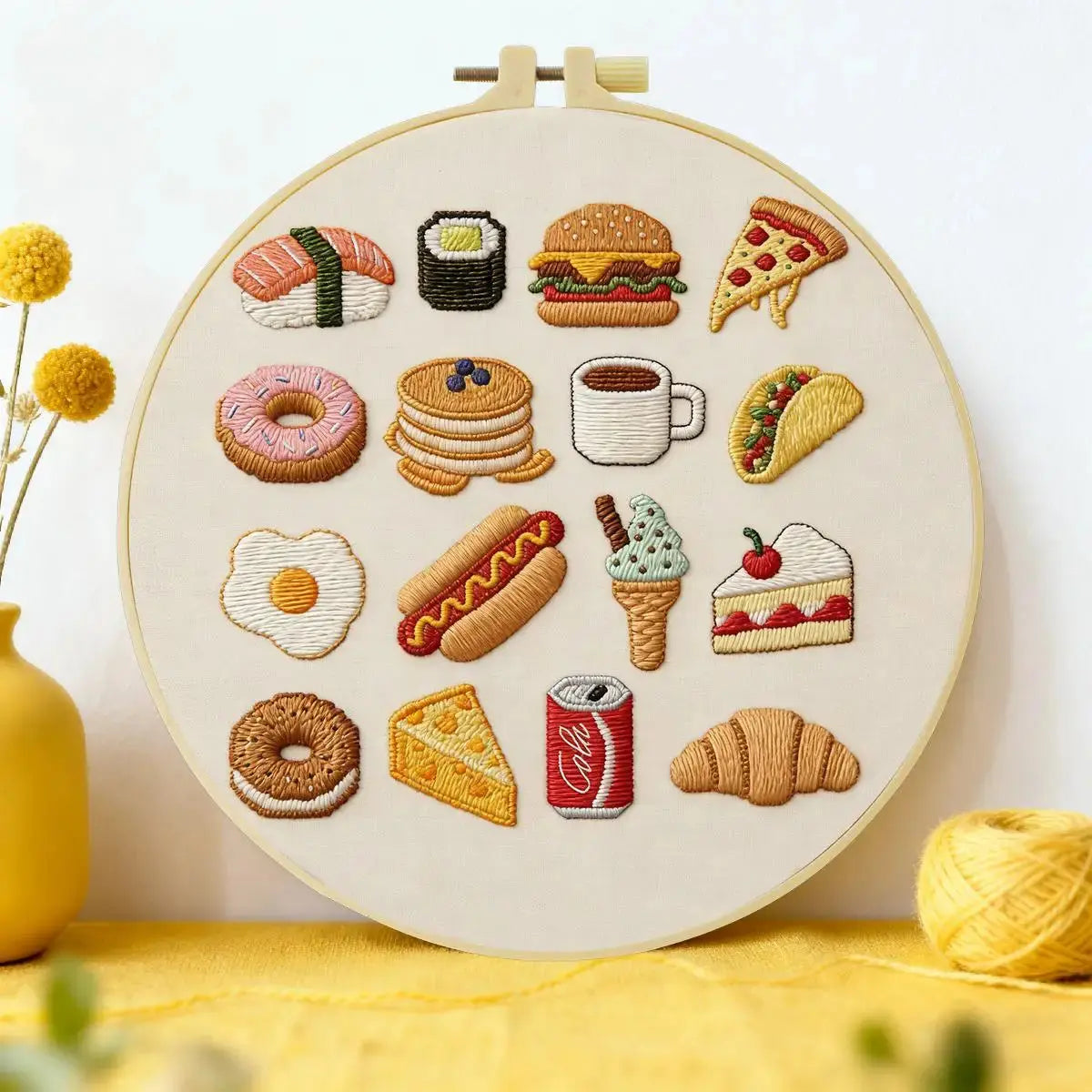 Food Lover Embroidery Kit – Cute Snacks & Treats DIY Hand Embroidery Hoop Art Set Kits For Stitchers