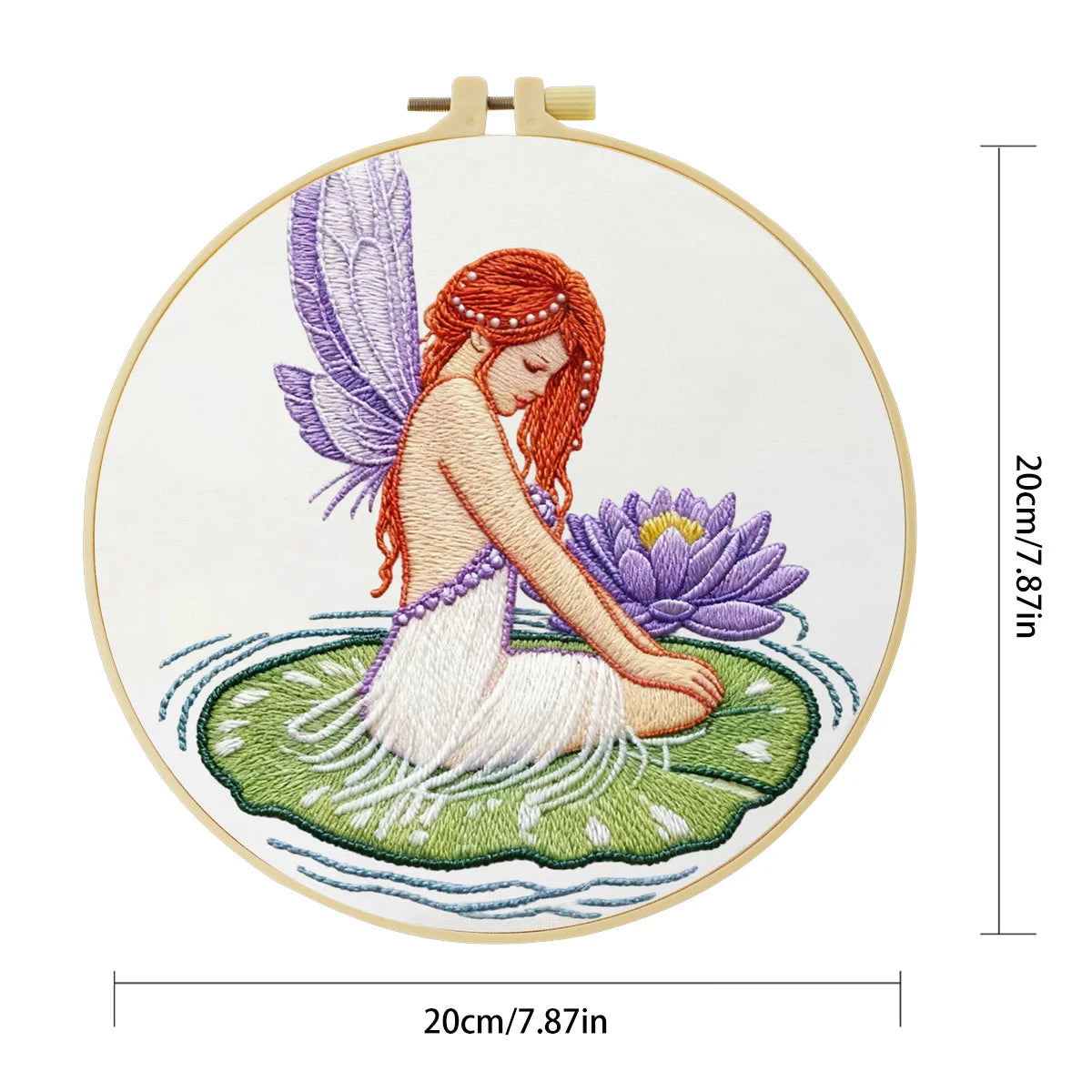 Fairy on Lily Pad Embroidery DIY Kit – Fantasy Beginner Stitching Kit with Hoop, Pattern & Threads
