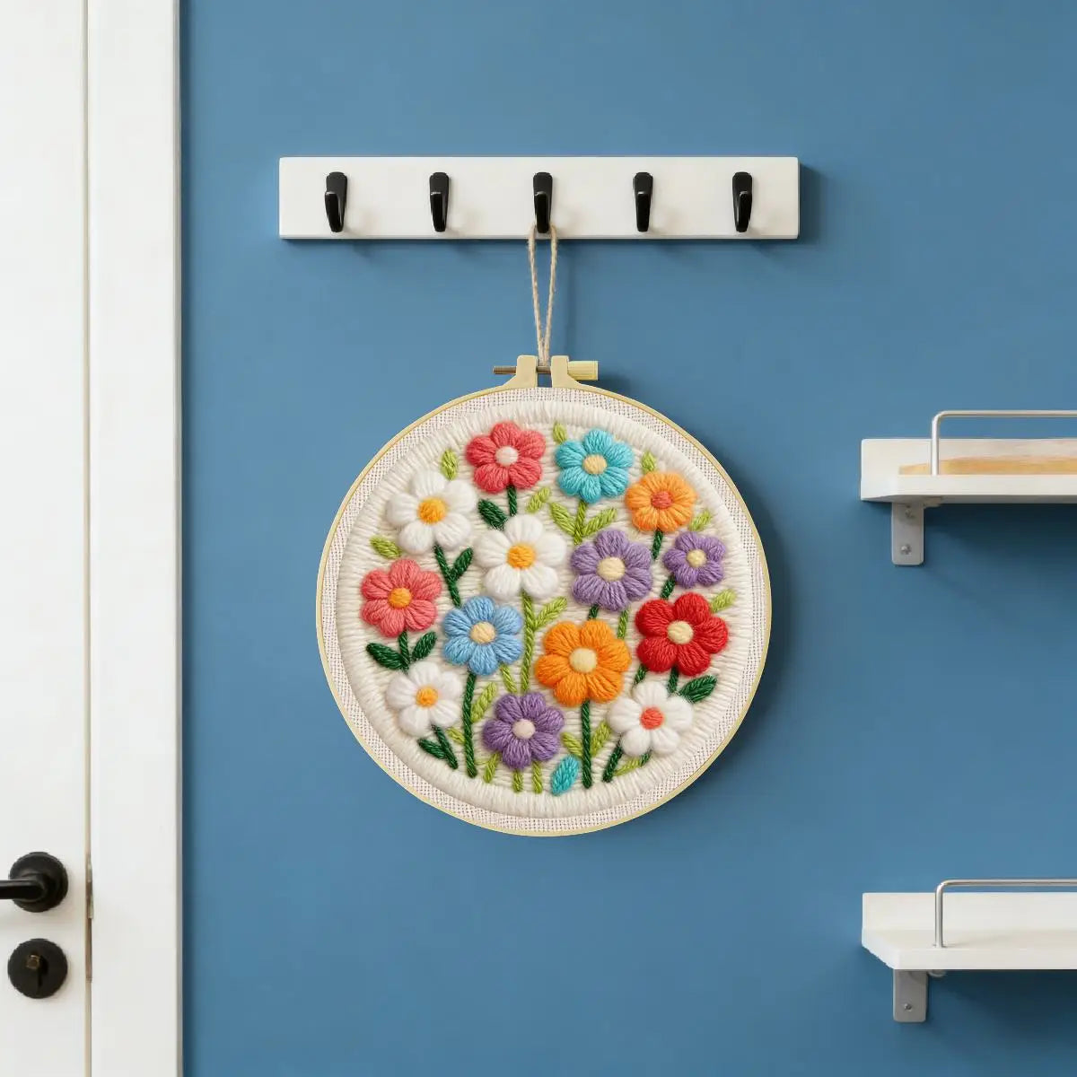Colorful Floral Embroidery Kit for Adults – Cute Daisy Flower DIY Punch Needle Style Hoop Art Beginner Needlecraft Gift for Her